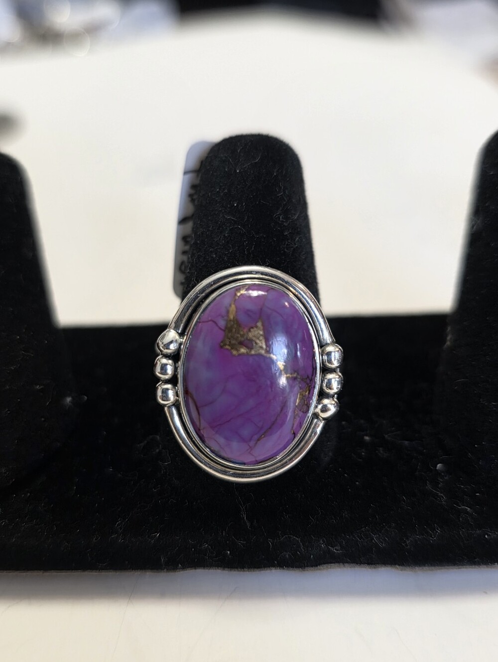 Sterling Silver Purple Dyed Composite Turquise Stone Oval Ring